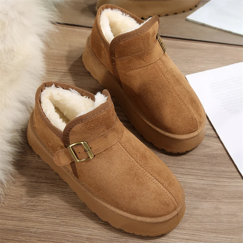 

Yellow Suede Snow Boots Women Ankle Boots Comfortable Plush Warm Women's Winter Boots Anti Slip Platform Cotton Shoes for Women