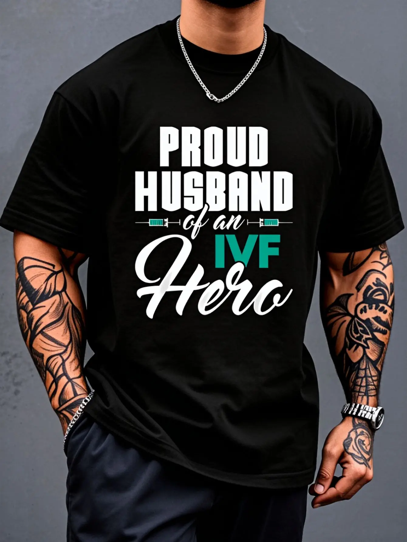 Proud Husband Of An IVF Hero - Embryo Transfer IVF Pregnancy T-Shirt Print T-Shirt Casual Crew Neck Short Sleeve Comfort Tee Top For Spring & Summer Men's Clothing