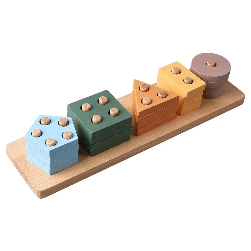 木製幾何学的形状マッチングセット列ビルディングブロックパズル認知ベビーカラー形状分類ビルディングおもちゃ