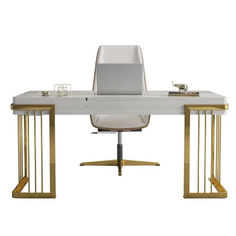 

Light luxury desk stainless steel paint office tables and chairs household gold-plated Italian postmodern