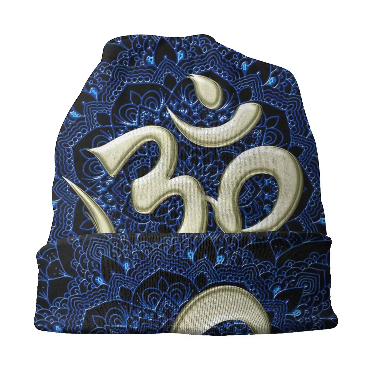 Buddhist God Belief Skullies Beanies Autumn Spring Hats OM With Blue Mandala Thin Bonnet Special Caps Men Women's Earmuffs image 3
