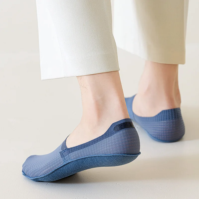 Solid Color Sock Slippers Hollow Out Mesh Breathable Summer Invisible No Show Socks Men Male Silicone Non-slip Low Cut Socks Sox - view 6