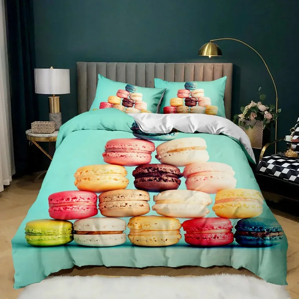 Doughnut Duvet Cover Colorful Tie Dye Qulit Cover for Kids Gift Girly Cute Sweet Multicolor Dessert Food Polyester Bedding Set