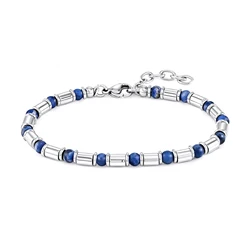Runda Men's Stainless Steel Bracelet with Natural Stone 4mm Multiple Ring Adjustable 22cm Fashion Handmade Accessory
