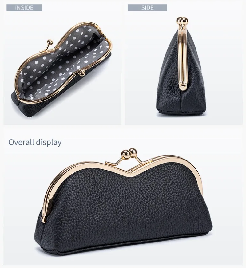 Neues Brillenetui aus echtem Leder, Nischen-Sonnenbrillen-Aufbewahrungstasche mit Kussschnalle, Etui für Sonnenbrillen und Augenbrauenstifte für Damen – Detail 10