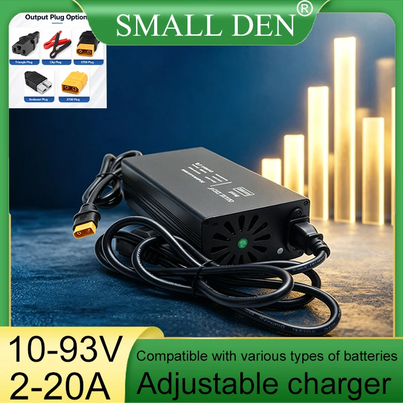 

Adjustable 10-93V 42V 54,6V 60V 72V 10A/15A/20A Lithium Battery Fast Charger for 16S 20S E-bike with Smart Fan