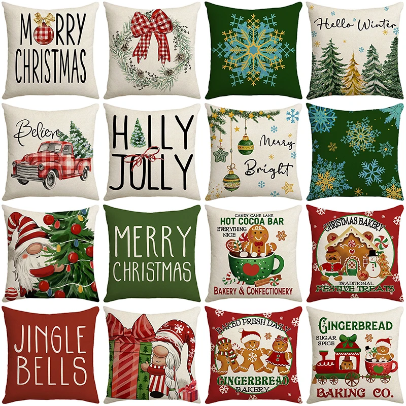 

Christmas Decorations Couch Cushion Cover Linen Pillowslips Home Holiday Decorative Pillow Cover Bear Biscuits Print Pillowcase