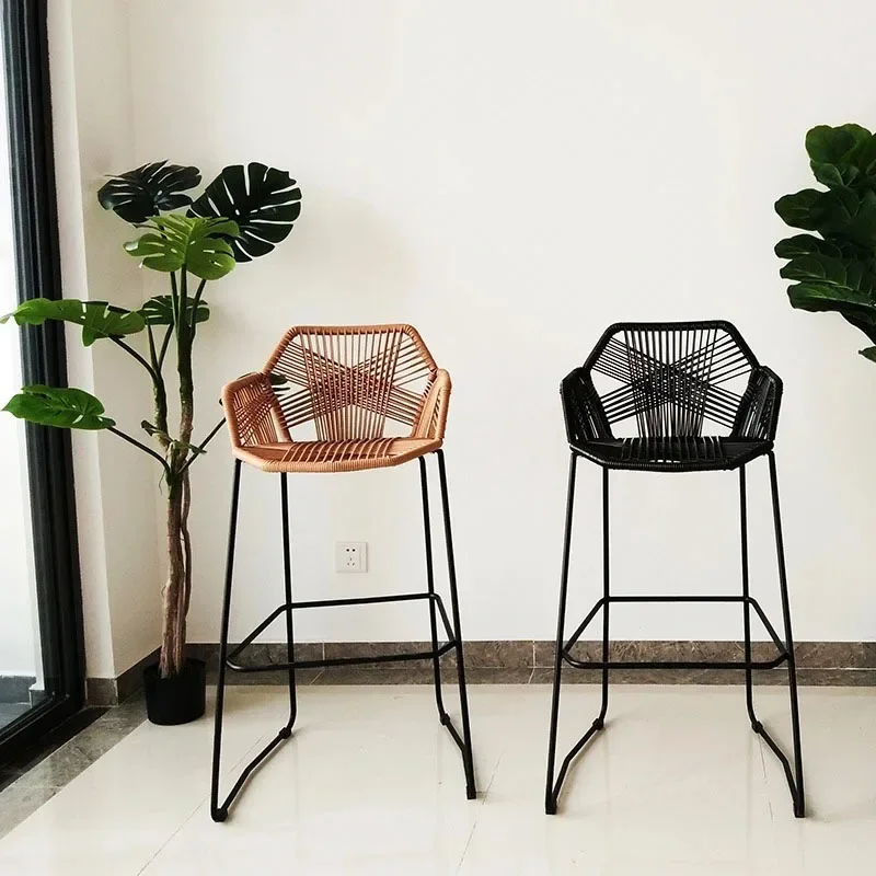 Nordic Bar Stool Minimalist Modern High Feet Stool Rattan Chair Leisure Backrest Simple Household Bar Chair Creative Bar Stools