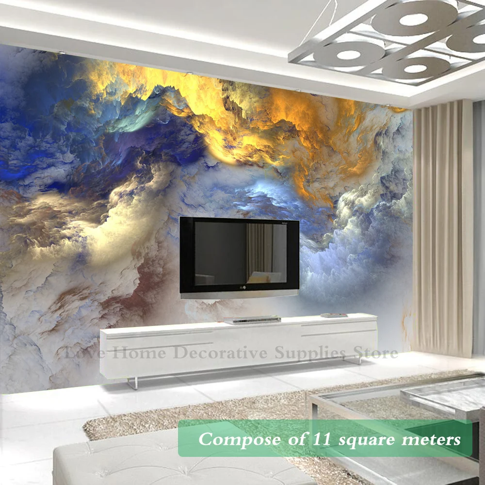 Abstract Home Ornament Design Wallpaper Panoramic Mysterious Blue Gold Grey Cloud Large Wall Mural Renew Customizable Painting