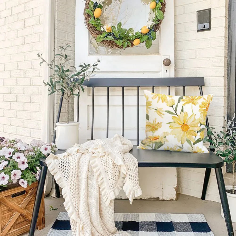 

A79I Summer Pillow Covers 18X18 Set of 4 Farmhouse Throw Summer Decorations Daisy Cushion Case for Couch Decor