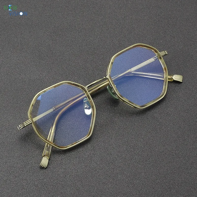 

Retro Glasses for Men New Polygonal Pure Titanium Fashion Eyeglass Frame Women Classic Support for Myopia Anti Blue Light Lenses