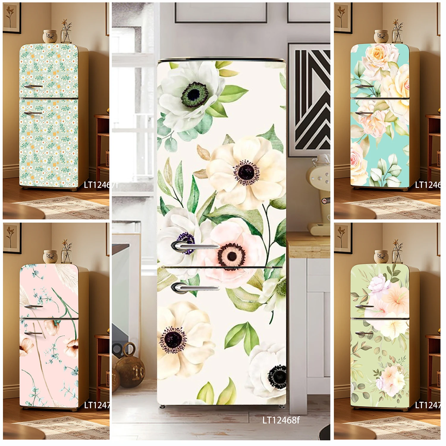 

Fresh Daisy Floral Fridge Sticker, Waterproof Dirt-Resistant Self-Adhesive Decal for Home Refrigerator Renovation