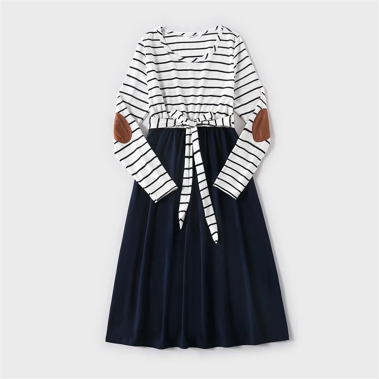 PatPat Family Matching Outfits Couple Mosaic Contrast Striped Long-sleeve Women's Dresses and T-shirts Family Clothes Sets