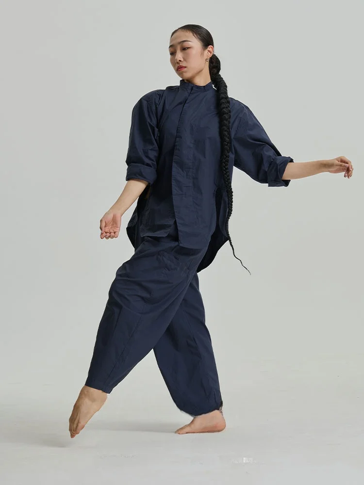 

Круглый открытый кардиган из смеси хлопка для современных танцев, легкие длинные эластичные брюки Sve irt, женские летние модные брюки