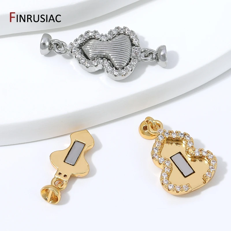 18K Gold Plated Brass 1/2 Strand Magnetic Clasps,Zircon Gourd Figure 8 Connector Lock Clasps For DIY Jewelry Making Accessories