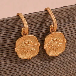 E.B.belle Vintage Sun Twist Grain Vierkant Drop G shape Hoops Women's earrings High quality fine jewelryWoman accesories
