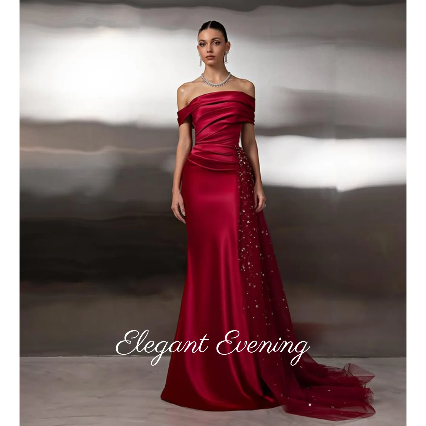 

Элегантное винно-красное вечернее платье для выпускного вечера с открытыми плечами, тюлевое вечернее платье без рукавов с блестками, платье русалки на день рождения по индивидуальному заказу 2026