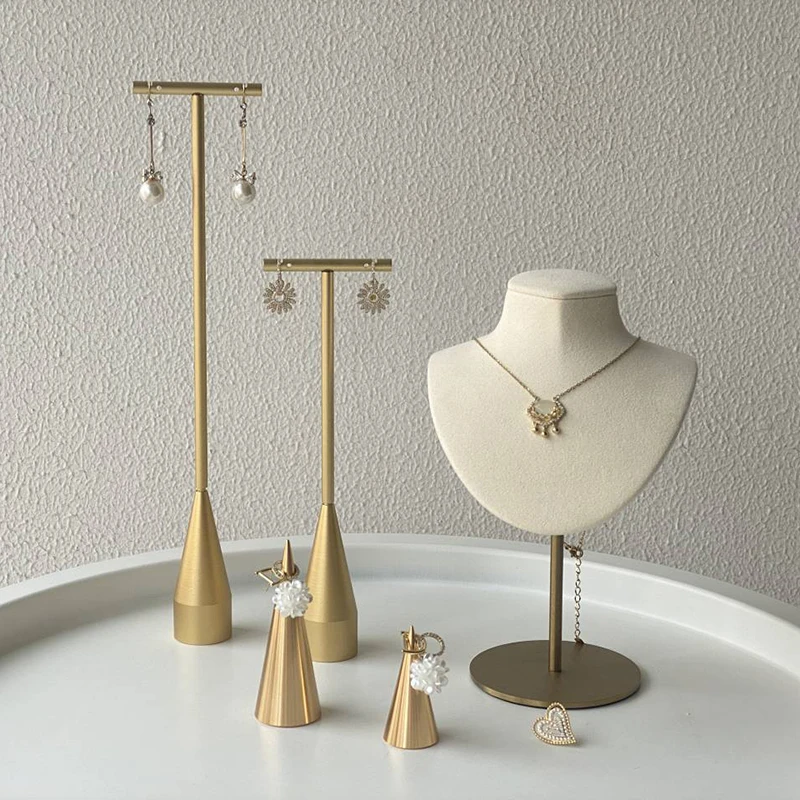 

Jewelry display stand metal earring stand, beige necklace stand, ring tray, jewelry display props for photo taking