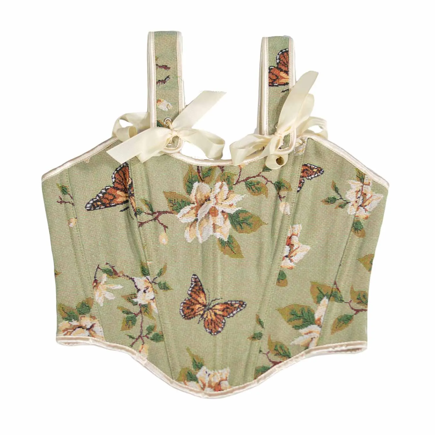 

Cute Vintage Green Corsets Floral Butterfly Slim Camisole Sexy Gothic Elegant Lace-up Zip Corset Bustier Summer Y2k Tank Tops