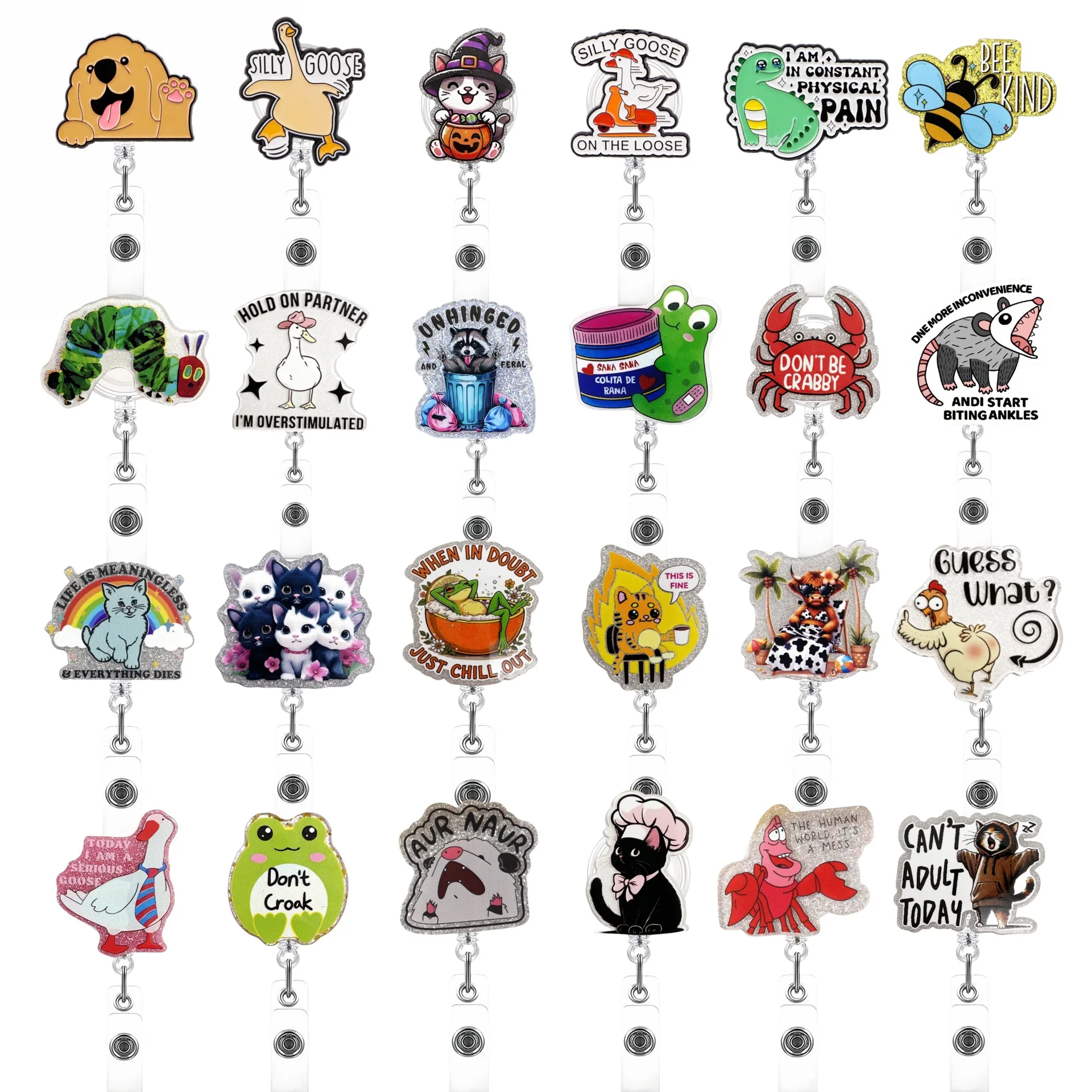 2026 New Arrival 1 Piece Funny Goose Bear Animal Retractable Nurse Badge Reel Anime Student Doctor ID Card Holder Alligator Clip