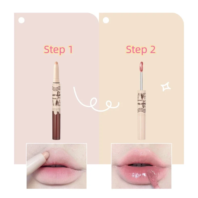 LEEMEMBER 2-In-1 Lip Pencil Lip Gloss Lip Liner Multi-function Matte Velvet Silly Lipstick Pencil Waterproof Long Lasting Makeup