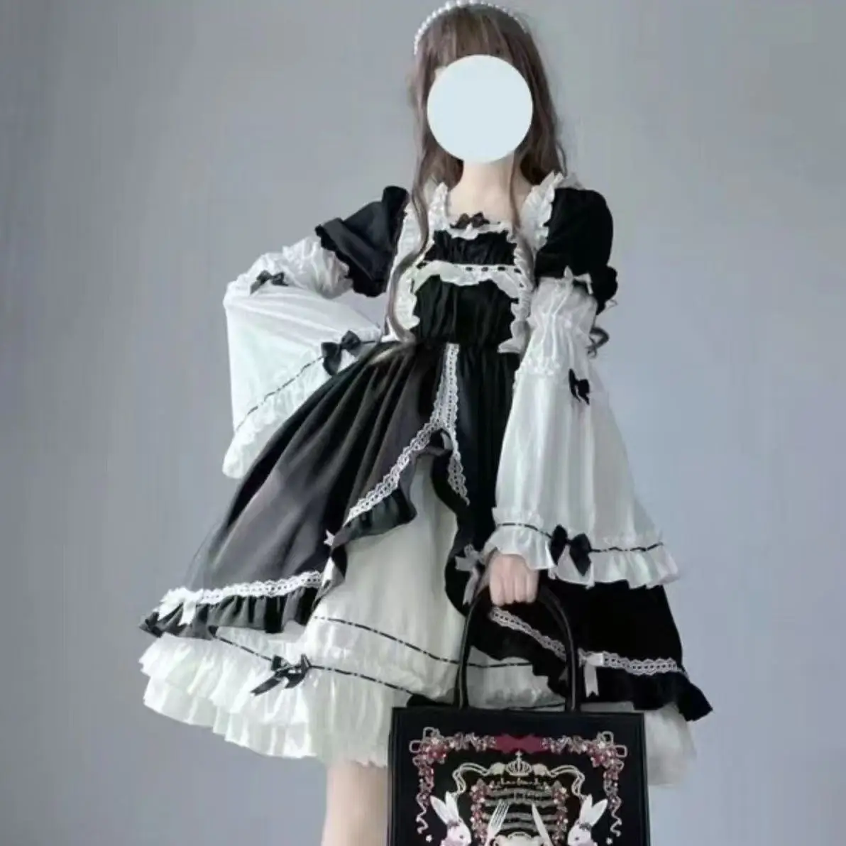 Classic Princess Cosplay Costume Girls Detachable Large Sleeve Bowtie Dress Vintage Street Heavy Industry Women Lolita