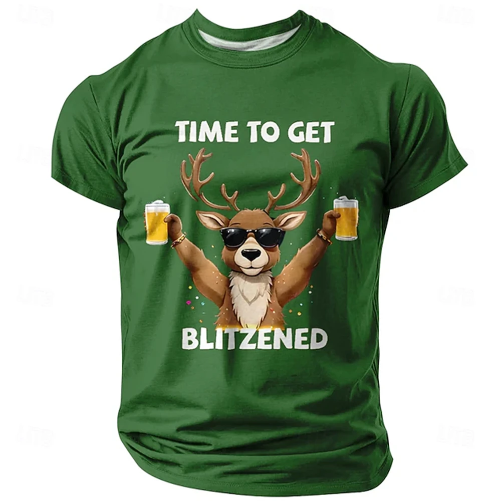 2025 New Elk Beer 3d Printed Fashion Tshirt Trend Letter TIME TO GET BLITZENED Simple Basic Model Unisex Short Sleeve Kids Tees