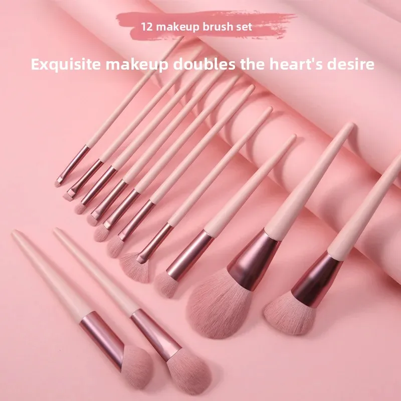 12Pcs Heart Pink Makeup Brush Set Ins Girly Style Soft Bristle Professional Cosmetic Beauty Tools