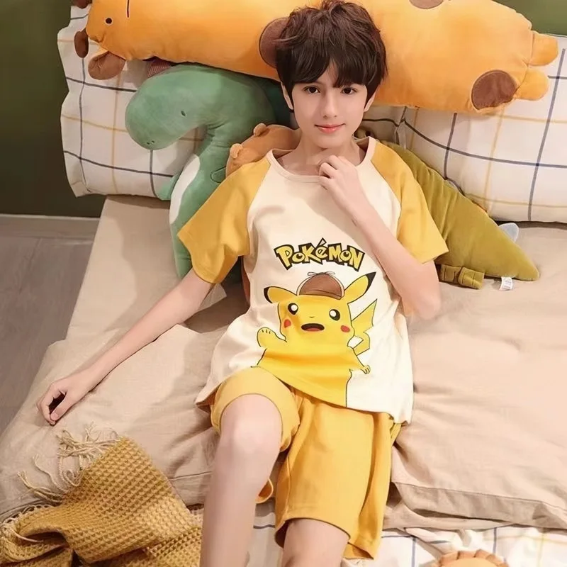 Kawaii Kids Clothes One Piece Luffy Boys Girls Sets Cartoon Home Clothing Set Comfortable Pajamas Set T-Shirt Shorts Suit Gift