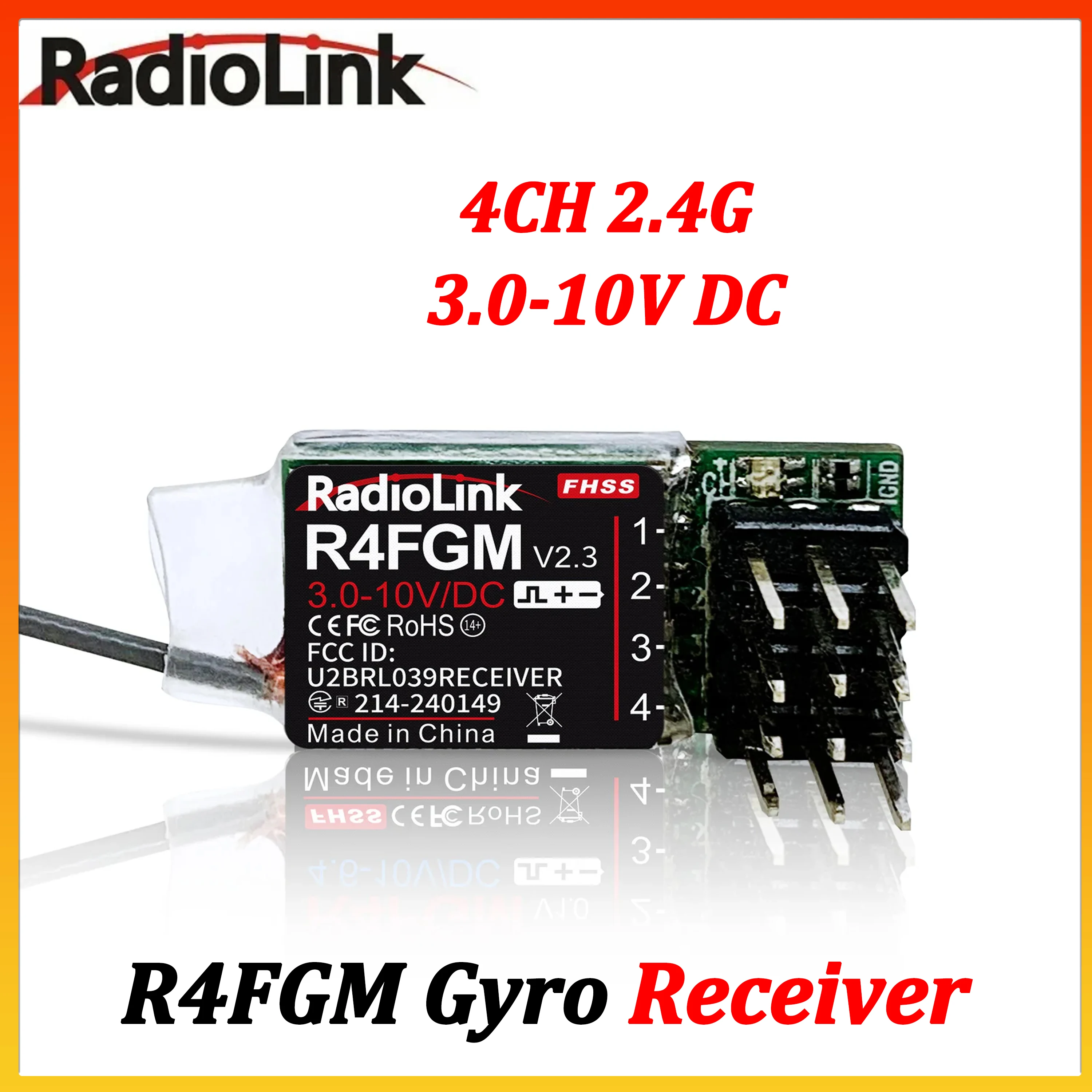 RadioLink 2.4G 4CH V2.3 Receiver R4FGM with Gyro for RC RC6GS RC8X RC4G Transmitter Remote Controller Car Truck Boat Model Parts