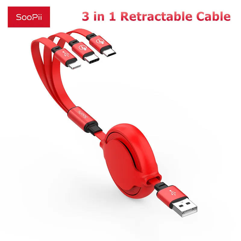 

SooPii 3 in 1 Fast Charging Cable Retractable Cable For Micro Type C USB Charger Cable For iPhone 13 Pro Mi Samsung Data Cable