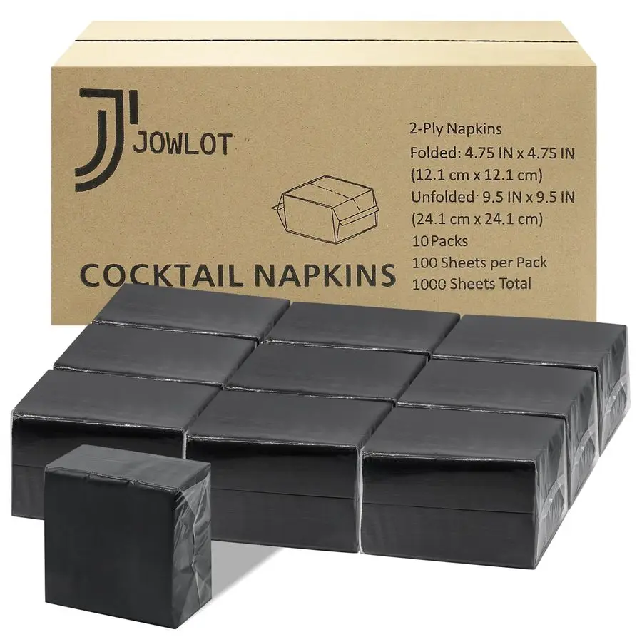 

Napkins 1000 Count 2Ply Black Napkins Disposable, 4.75 x 4.75 Inch Folded Paper Napkins Bulk Beverage Napkins for Dinner Wedding