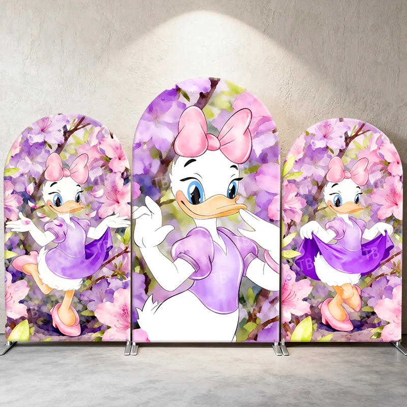 

Daisy Duck Arch Backdrop Cover, Disney Theme Floral Photograph Background for Birthday Party, Baby Shower, Event Decorations
