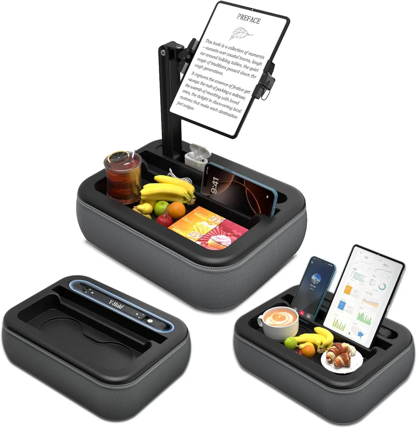 

Hands-Free Tablet Pillow Stand with Snack Bowl for iPad, Kindle, Phones