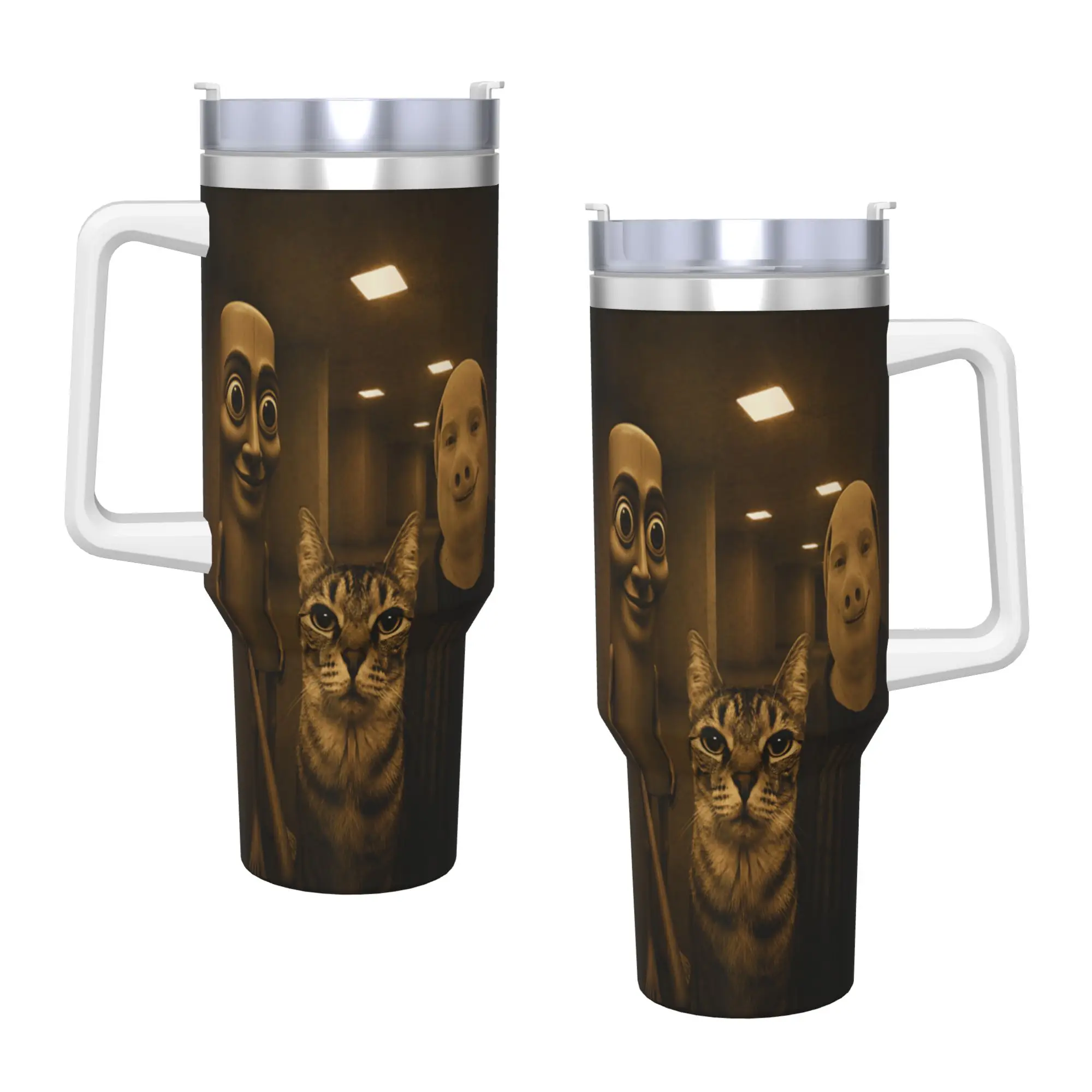 Meme Funny Zazuu Cat Silly Tung Sahur John Pork Retro Photo Stainless Steel Tumbler Thermal Cups With Straws Large Car Mugs