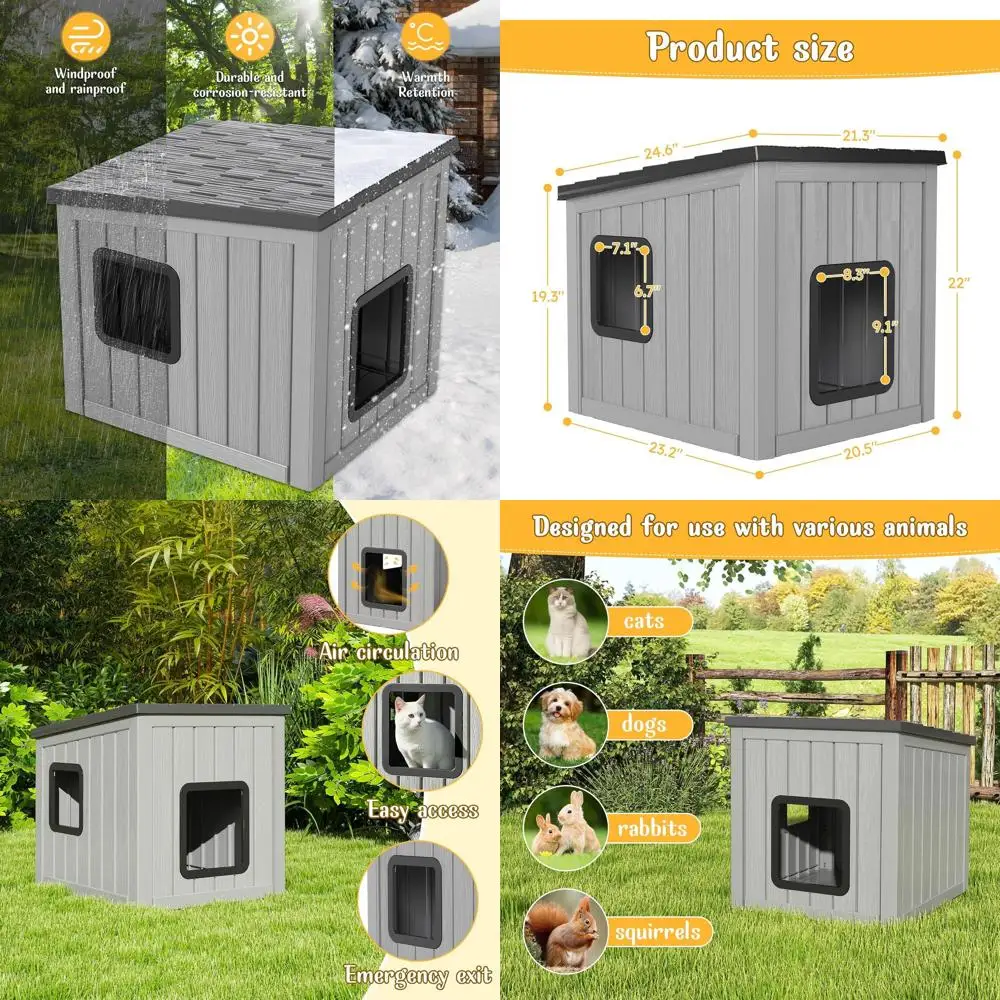 

Durable Plastic Outdoor Cat Shelter with Insulated Condo and Waterproof Base for All-Weather Protection