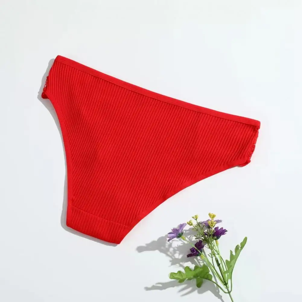 Soft Breathable Panties Cotton Floral Lace Underwear for Women Ribbed Low Rise Hipster Panties Soft Breathable Bikini Women