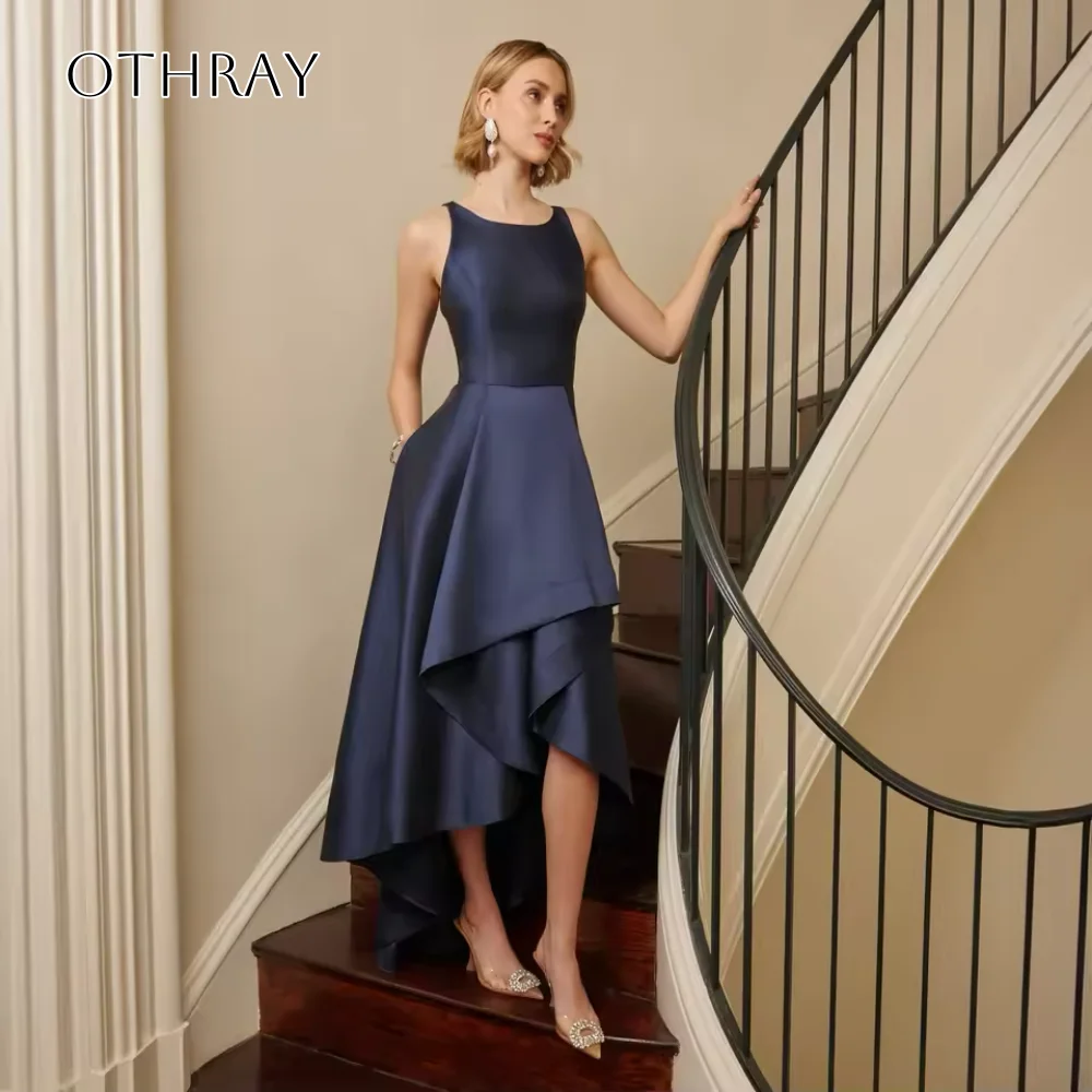 

Satin Hi-Low Pleated Prom Dresses Sleeveless A Line Customized فساتيني سهرة فخمة جدا هاي كوالتي