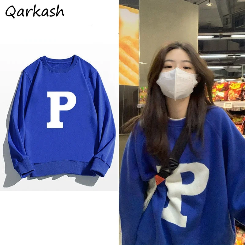 

Sweatshirts Women Clothing Blue Letter Design Autumn Preppy Streetwear Popular Thicker Cozy Student Holiday Leisure Minority New