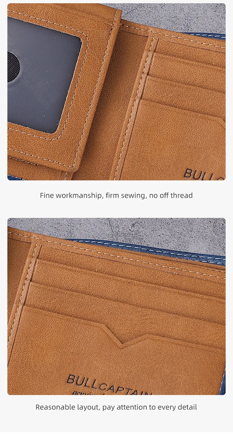 BULLCAPTAN Echtes Leder männer Brieftasche RFID Funktion Mode männer Karte Clip Brieftasche Neueste Geschenk Box männer Business brieftasche QB032 – Detail 11