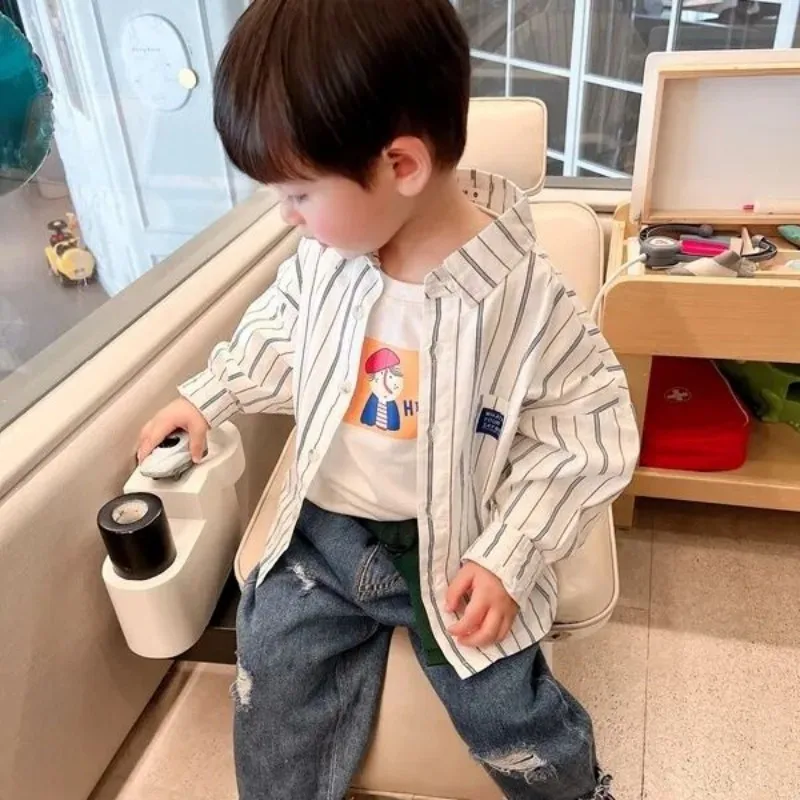 

Children's Long sleeved Striped Shirt Spring and Autumn New Fashionable and Western Style Boys' Outwear Shirt