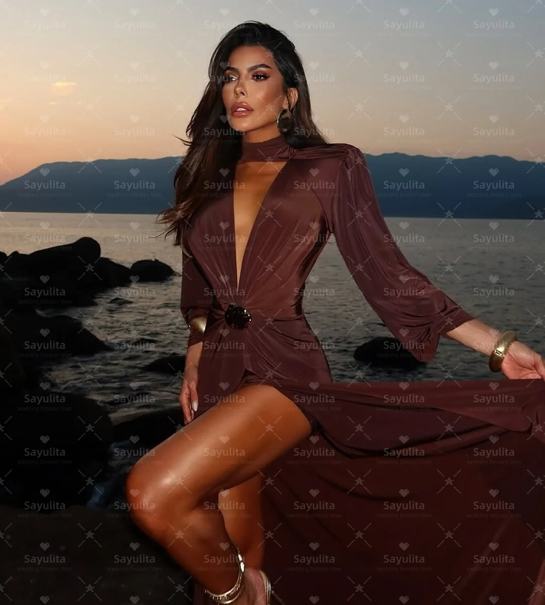 ชุดราตรี Sayulita คอวีลึก ชุดราตรีงานเลี้ยง แขนยาว ผ่าข้าง ชุดแต่งงาน สามารถสั่งตัดได้