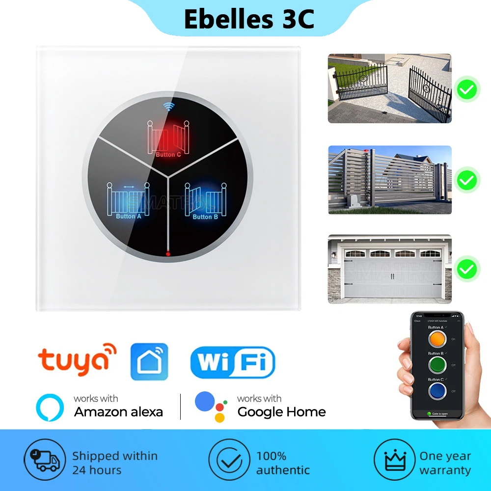 Tuya wifi abridor de porta da garagem controlador eletrônico portão interruptor toque parede vida inteligente app voz remota funciona com alexa google