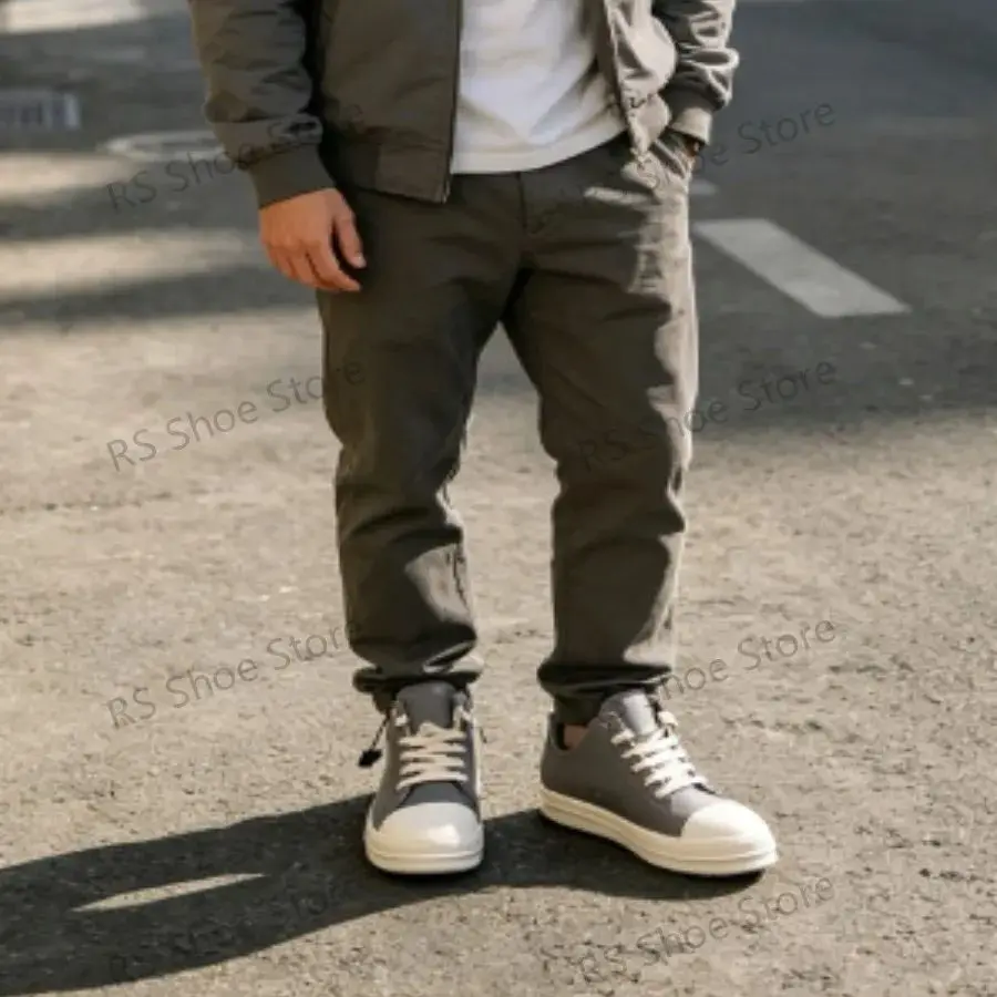 

Ro Design Luxury Casual Shoe Men Boots Women Sneaker Low Top Shoes Luxury Lace-up Grey Leather Classics Cowhide Sneakers