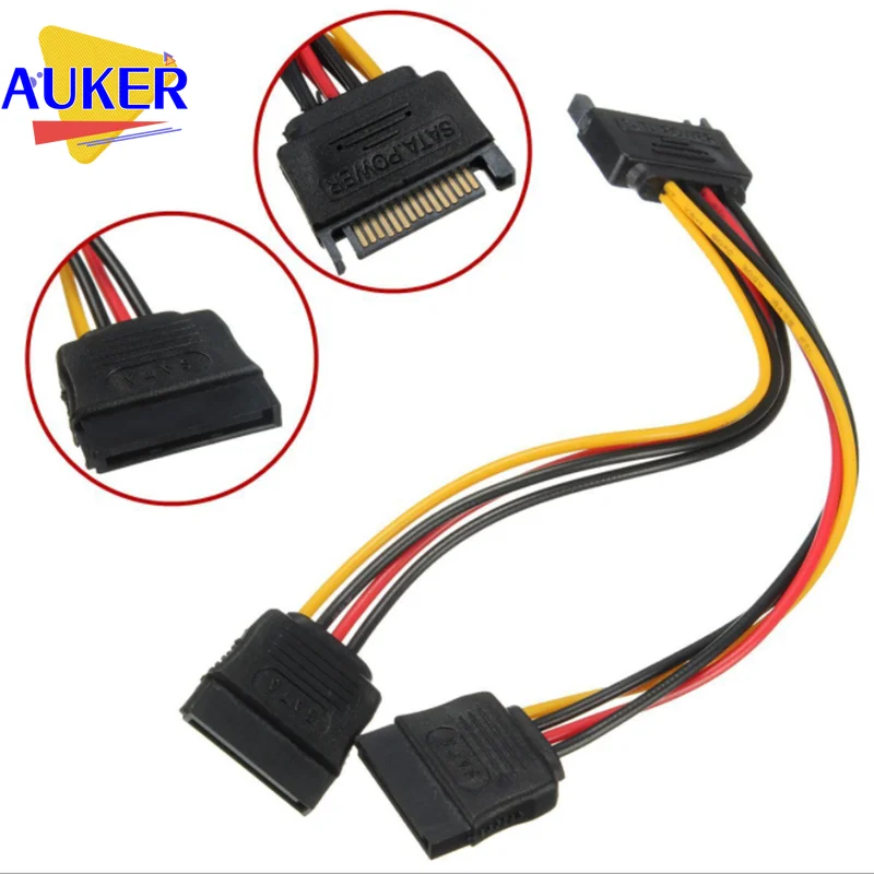 SATA Adapter to Dual 15Pin Power Cable 90 degree Straight Y Splitter Female Male Pure Copper with Buckle for PC Chassis DIY