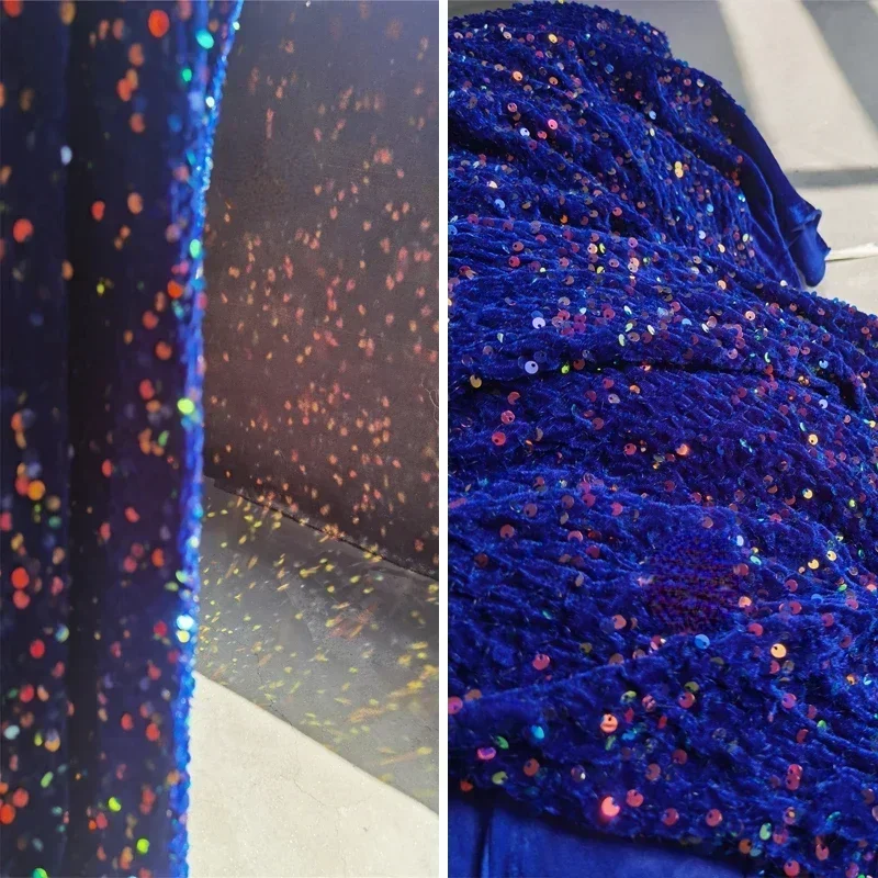 Sequin Blue Fabric Design for Diy Sewing Wedding Decoration Stage Background Clothing Formal Dress Tablecloth Fabrics