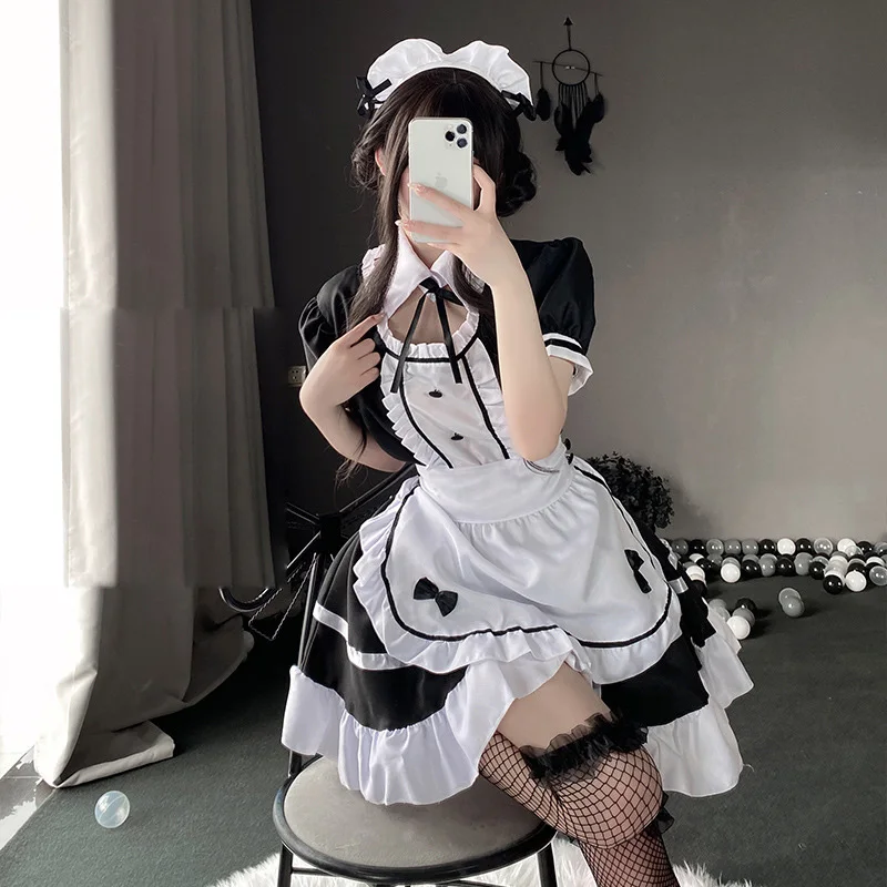 

Fashion Black and White Cosplay Maid Uniform Dress Animation Quadratic Japanese Cute Sexy Lolita Halloween Cosplay Costume Suit