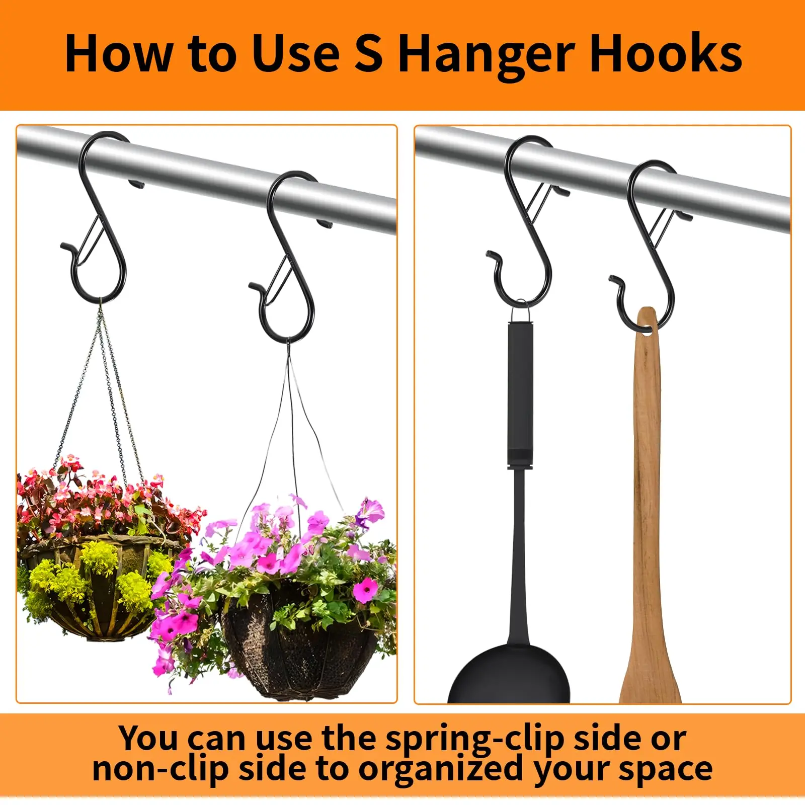 5/10/20 PCS S Hooks with Safety Buckle, Heavy Duty Metal S Shaped Hooks for Hanging Plants, Kitchen Utensil, Clothes, Pot,etc.