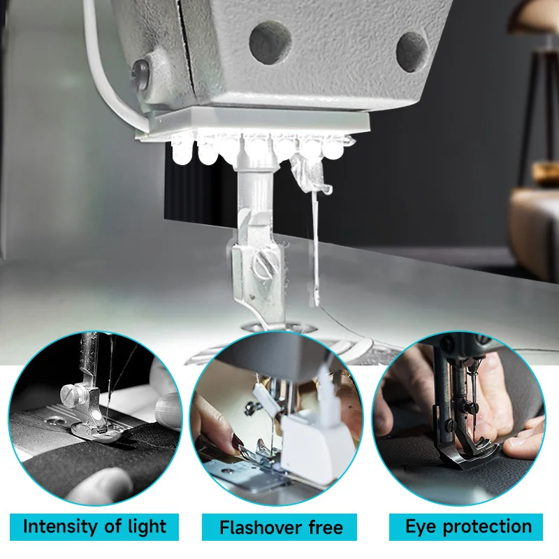 Lampe d'éclairage industriel flexible en forme de U pour machine à coudre, base magnétique, lumières de travail pour établi, prise EU, US, 10LED, COB