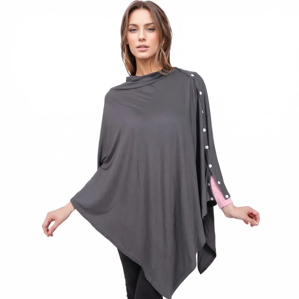Soft Stretch Fabric Nursing Cover Button Closure Breathable Baby Care Scarf Machine Washable Lightweight Breastfeeding Poncho